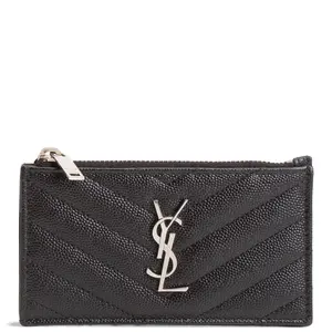 Pre-owned Saint laurent Calfskin Leather Bag Accessories YSL Small Zip Top Card Case