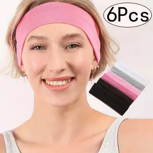 6pcs Set Women's Elastic Sports Headbands, Outdoor Cycling Tennis Yoga Fitness Sweatproof Bands,  Comfortable and Durable, Workout Headband