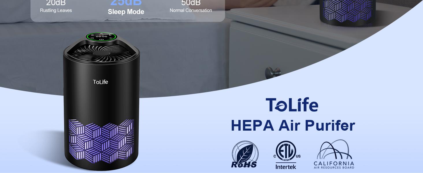 ToLife K1 Air Purifier: HEPA Filter for Pet Allergies & Dust! Portable, Baby-Friendly & Low-Noise Sleep Mode - Perfect for Home & Office