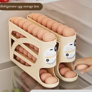 Automatic Rolling Refrigerator Egg Storage Box, 4 Layer Space Saving Tray, Holds 28 Eggs, Durable Plastic Material, Suitable for Fridge, Counter, Cabinet