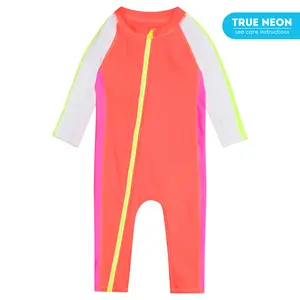 Sunsuit - Long Sleeve Romper Swimsuit | “Neon Orange/White”
