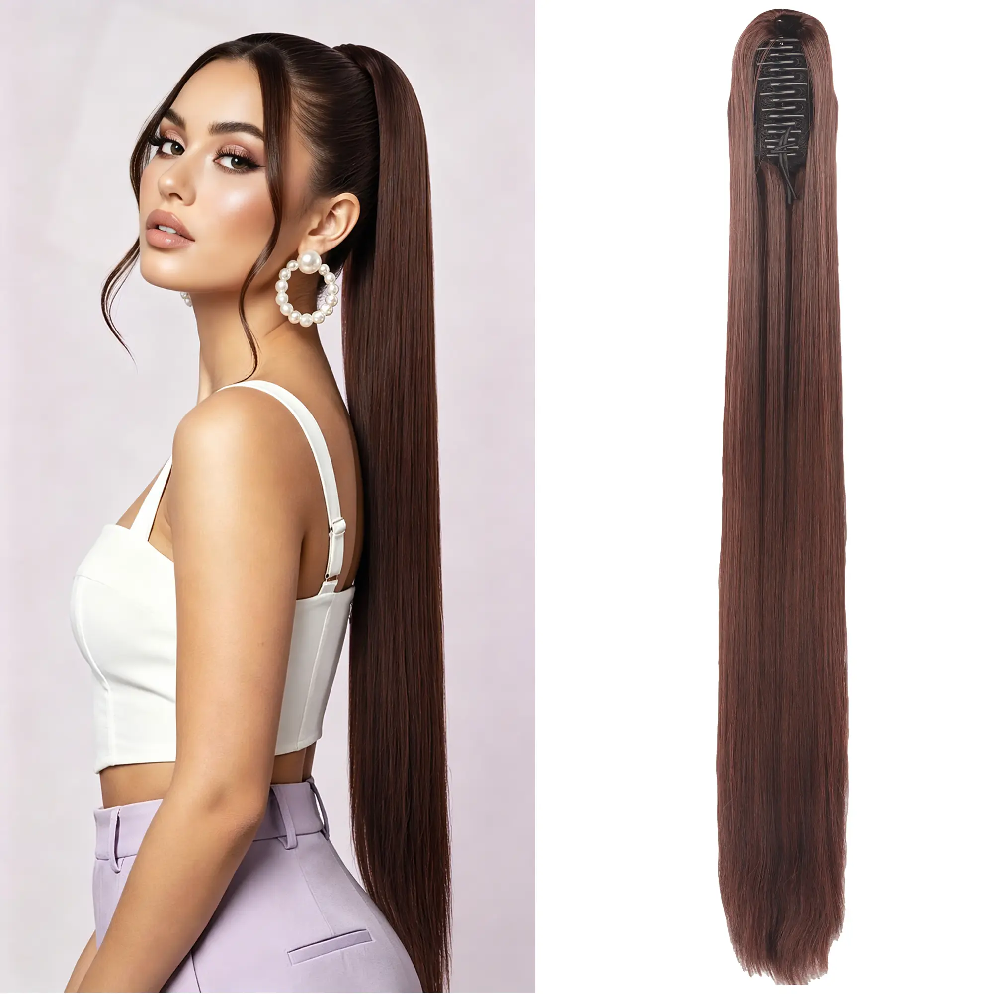 Ponytail Extension 30" Long Straight Claw Clip Ponytail Extension clip on ponytails hair clip Hair claw clip Fake Ponytail Hairpieces for Women(Color:2M33)