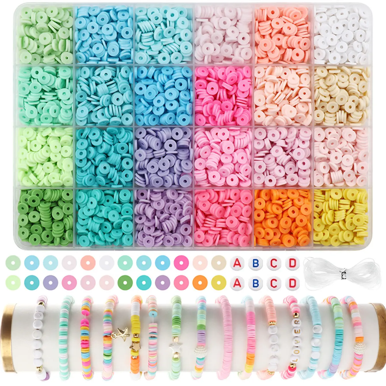 2400pcs Soft Clay Bead Set for Bracelets & Necklaces, DIY Beads, DIY Jewelry Accessories, Jewelry Making Supplies, Bead Assortment, Polymer Clay Jewelry Making Kit, Beginner Friendly, Perfect Birthday Party Gift