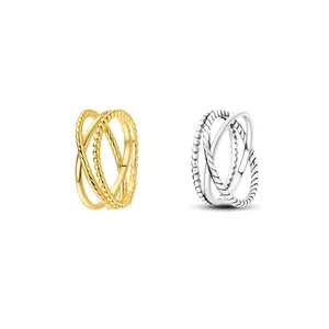 NARMO 925 Silver Solid Twist Cross Ring - Women's Wide Band Jewelry for Weddings, Valentine's Day and Anniversaries