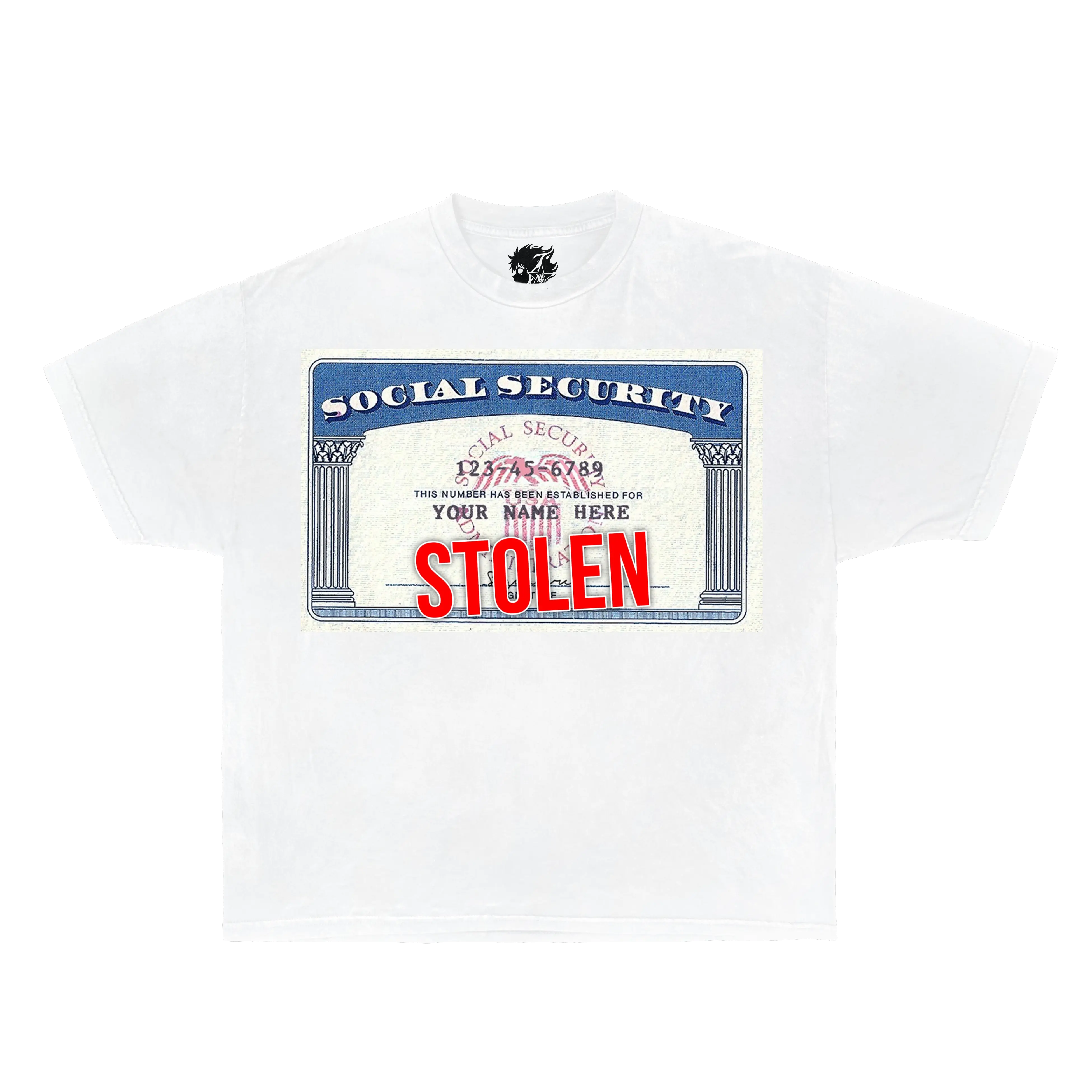 Neniom Stolen Social Security Graphic Tee - Oversized Streetwear T-Shirt | Y2K Vintage Statement Shirt, Unisex Fashion, Soft Black, Comfortable & Stylish Menswear Cotton Tshirt