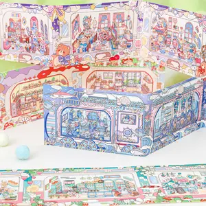 4 Sheets/bag Scenery Stickers, Pet Material, Zoo Time Series Time Train Theme Journal Stationery Multi-Scene Decorative Stickers, Art Stickers