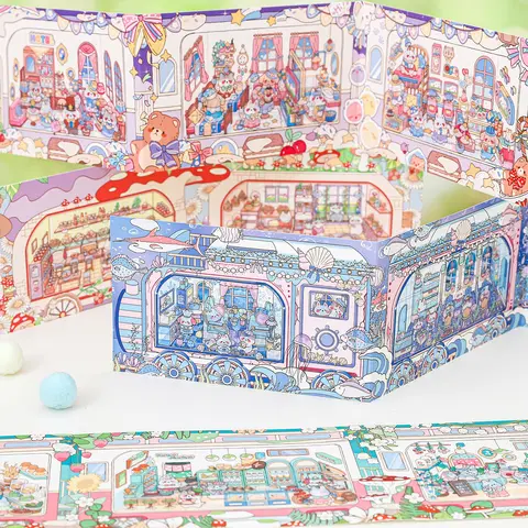 4 Sheets/bag Scenery Stickers, Pet Material, Zoo Time Series Time Train Theme Journal Stationery Multi-Scene Decorative Stickers, Art Stickers