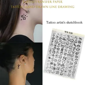 1pc A4 Hand-Drawn Small Item Style Tattoo Transfer Paper – Pre-designed Cute Templates, No Hand-Drawing Required, Compatible with Transfer Gel, Suitable for Arm/Back/Abdomen etc., Folder Packaging to Prevent Damage, Ideal for Tattoo Beginners and Enthusia