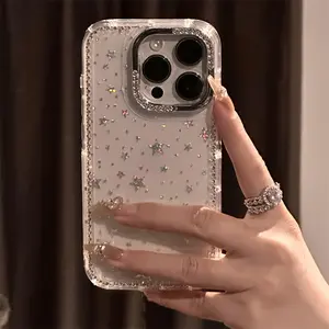Luxury rhinestone mobile phone case, flash diamond frame star transparent, Protective anti-drop case, suitable for iPhone 17ProMax, 17Air, 16, 15, 14, 13 Pro Max Christmas, New Year, Easter, Halloween gifts