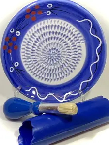 All-in-one 4pcs Premium Ceramic Garlic Grater Set -Glazed Design Grater Plate w/Garlic Peeler, Gathering Brush, Kitchen Utensils Handy Knives Peeling