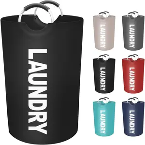 Laundry Basket Freestanding Waterproof Hamper Collapsible Folding Tall Clothes Hamper Easy Carry with Foam Protected Aluminum Handles for Dorm Family Travel Foldable Dirty Clothes Storage Organizer for Home Bedroom Bathroom Laundry Room