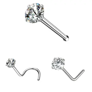 Moissanite Stone Titanium Nose Stud Piercing 18 Gauge L shape, Bol At the End screw back  Moissanite Stone Passes Diamond Test Body Jewelry Nose Studs