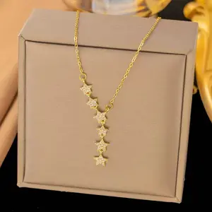 Women's 7-Star CZ Y-Shaped Gold-Plated Rhinestone Pendant Necklace, Glamorous Thanksgiving Fashion Costume Jewelry Charm