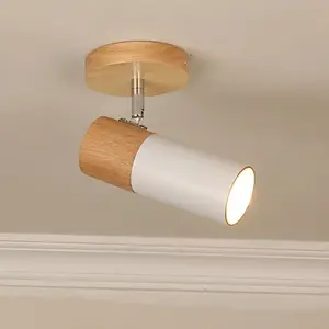 Adjustable Angle LED Ceiling Spotlights, Natural Wood Color, Simple Design for Wardrobe, Entryway, Japanese Style, Push Button Control, Home Ceiling Lighting