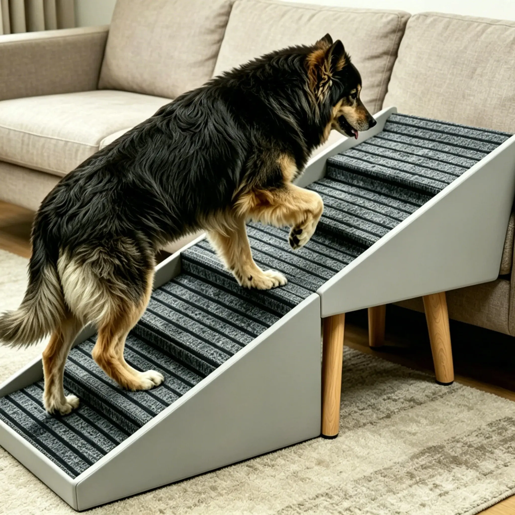 2-in-1 Dog Stairs for Bed and Couch 25.2" Foldable Dog ramp for Couch 6 Pet Steps & Ottoman for Small and Large Dogs, Grey