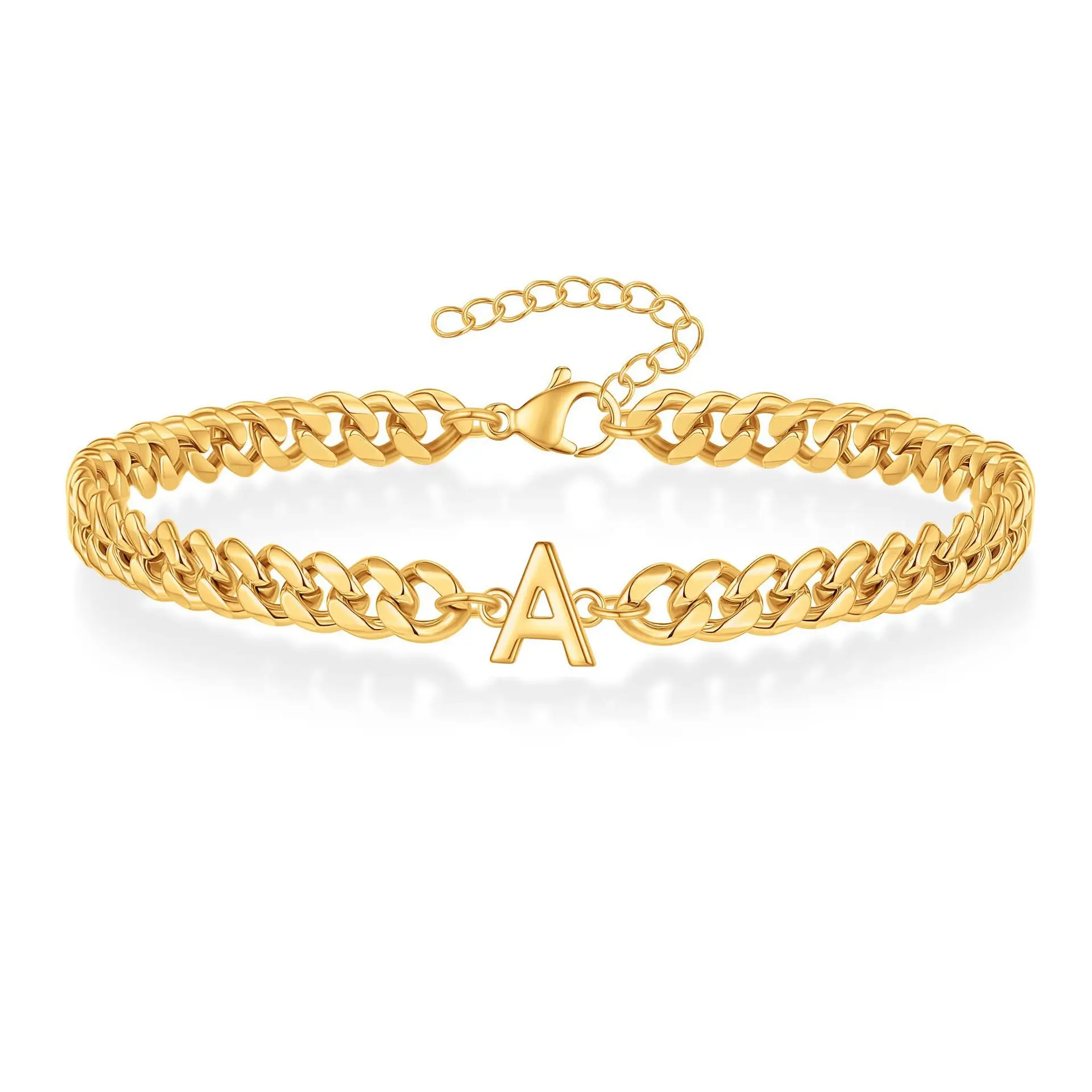 Hot  Magic Chain 26 Initials Men's Bracelet, Stainless Steel Non-Fading Couple Cuban Bracelet Jewelry