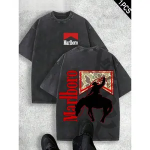NeonDrift Double Sided Vintage Cowboy Silhouette Graphic Crewneck T Shirt Retro Logo Print Casual Loose Fit Unisex Streetwear Trendy Urban Fashion Daily Holiday Wear Premium Mens Womens Fashion Top