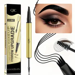 Microblading Eyebrow Pencil 1Pcs, Magic 4 Tipped 3D Waterproof Brow Pencil with Micro-Fork Tip, Lasting Natural Fine Stroke Eyebrow Pen for Women (Dark Brown,Brown, Black Brown,Black-1Pcs)