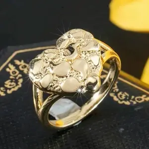 Corazoncito Nugget Ring - Elegant Gold-Tone Heart Design with Sparkling Stones for Women's Fashion Jewelry