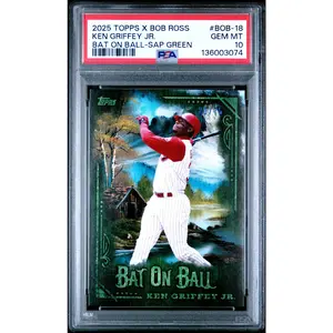 2025 Topps X Bob Ross Bat on Ball Green Ken Griffey Jr. PSA 10 #BOB-18 POP 1!