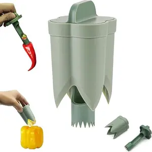 2-in-1 Pepper Corer Tool – Bell Pepper Seed Remover with Rotating Design, Durable & Easy-to-Clean ABS Plastic, Green Kitchen Gadget