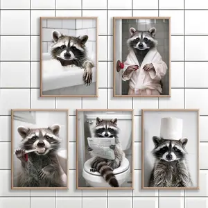 Funny Raccoon Bathroom Art Toilet Humor Poster or Canvas Print, Bathroom Sign Artworks for Home humorous decor
