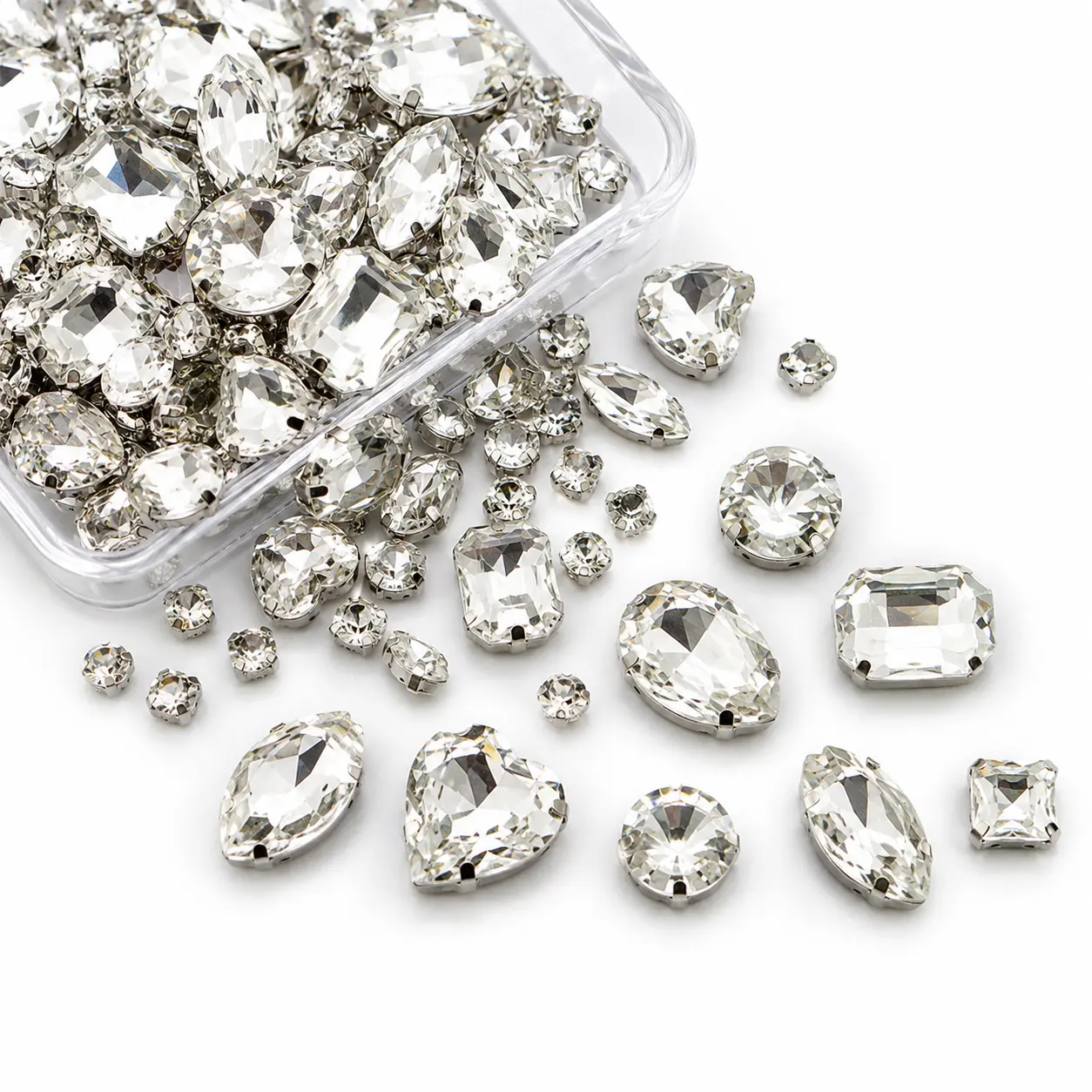 Clear Sew-On Glass Rhinestones, 130 Mixed-Shape Prong-Set Crystals for DIY Fashion Embellishments, Dresses, Shoes, Hats, Bags, Costumes and Jewelry Making
