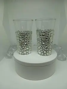 Set of 2 rhinestone embellished 2 oz shot glasses