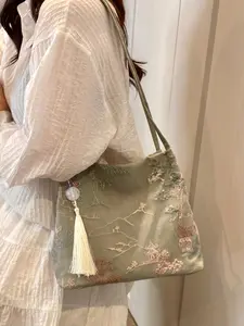 Women's Elegant Embroidered Tassel Decorated Crossbody Bag, Fashionable Shoulder Bag for Daily Used, Casual Trendy Versatile High-quality Daily Commuting Bag, Crossbody Purses