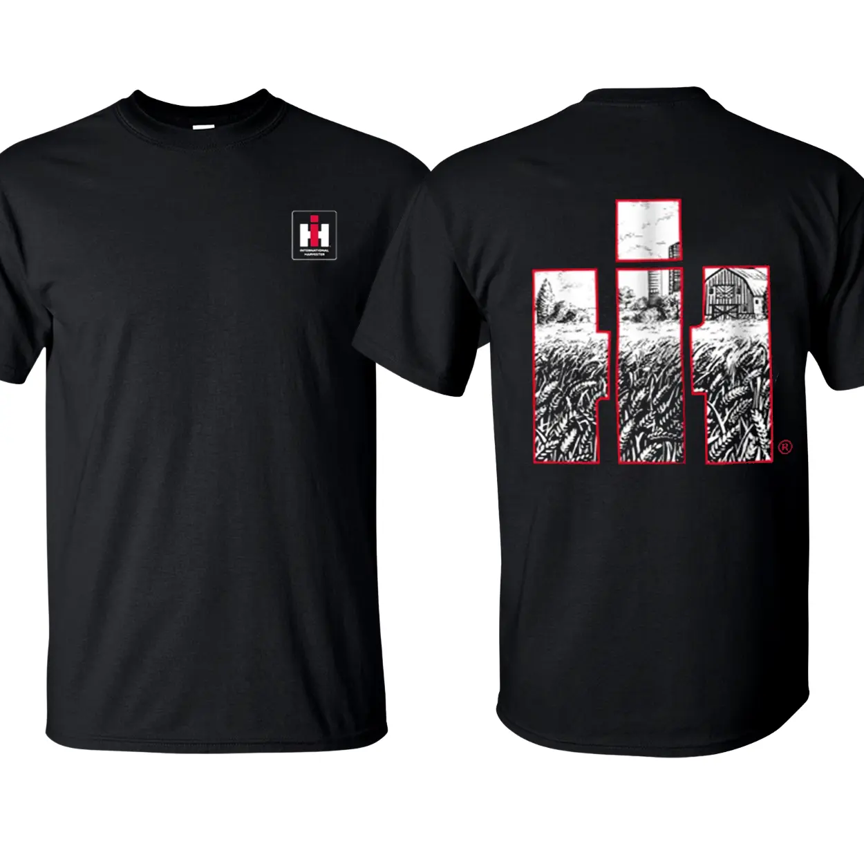 Unisex 180g 100% Cotton IH Farm Life Black 2-Sided Tractor Tops, USA Made Casual Fitted Shortsleeve Apparel, Farm Wear for American Farmers