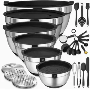 Stainless Steel Mixing Bowls With Lids Anti-Leak Air Lock Covers, Compact Nestable Design Cut Down Cabinet Storage Space At Home