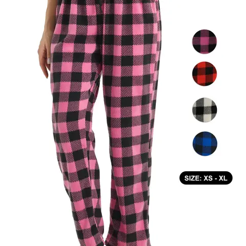 Women's Plaid Pyjama Bottoms Fuzzy Fleece Checked Pjs Pants Soft Drawstring Lounge Sleepwear for Ladies Women Sleep Bottoms for Fall & Winter