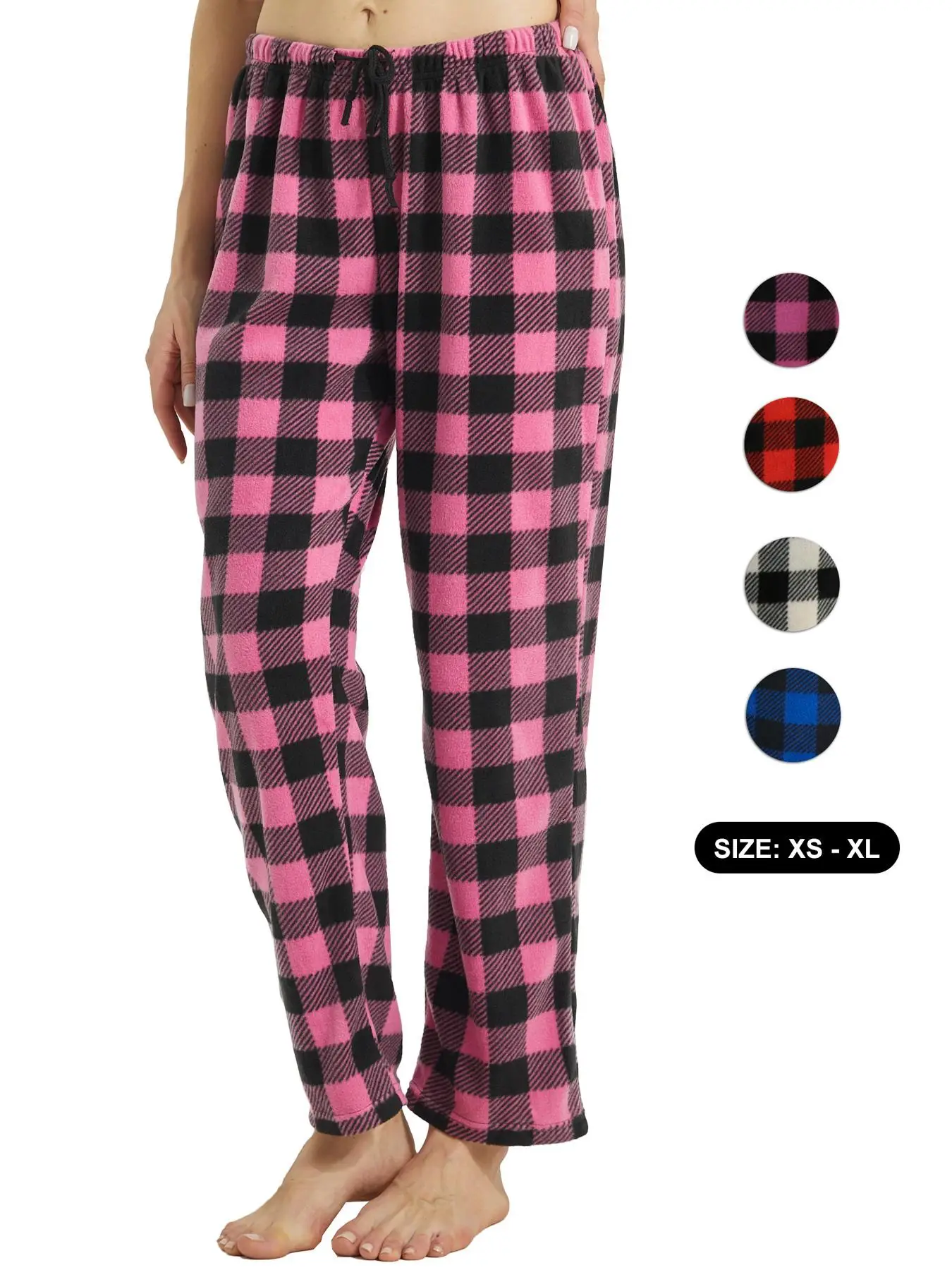 Women's Plaid Pyjama Bottoms Fleece Checked Pjs Pants Soft Drawstring Lounge Sleepwear for Ladies Women Sleep Bottoms for Fall & Winter