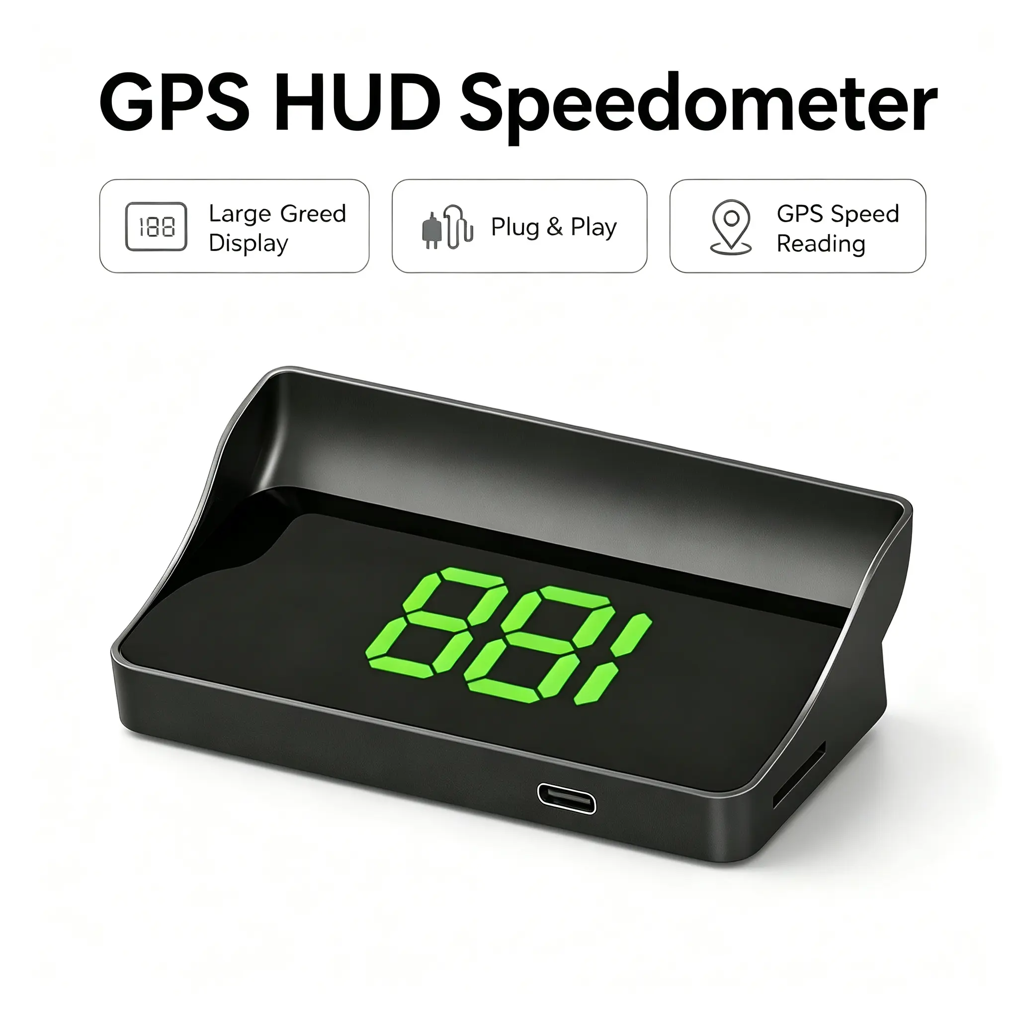 Universal GPS Car Heads-Up Display (HUD) - Digital MPH Speedometer Odometer with GPS Speed Readout, MPH Units, Real-Time Data, Speed + Mileage Alert, Auto Brightness, Large Font, USB Plug-and-Play Automotive Driving Accessory