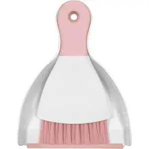 Mini Broom with Dustpan Combo Set Small Dust pan and Brush Set Quick Cleanup Tools for Kitchen Table Keyboards Pets Nest Sofa (Pink)