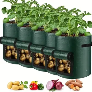 5-Pack Potato Planting Bags, 7/10 Gallon with Lid and Handle, Plant Containers for Potatoes, Flowers, Mushrooms, Tomatoes, Vegetables, Potato Grow Bag