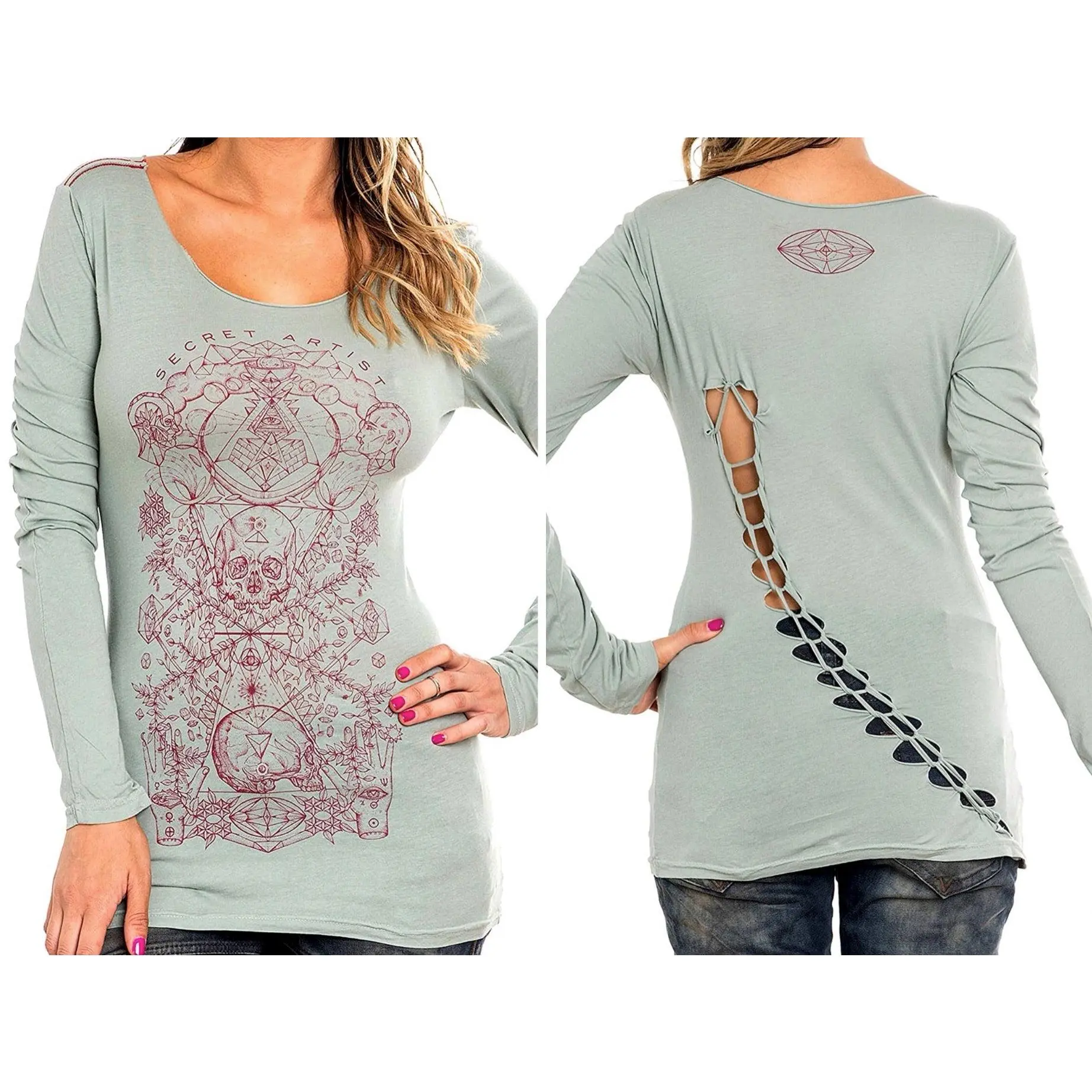 SECRET ARTIST by AFFLICTION Women's T-Shirt L/S TIME CHANGES Tee