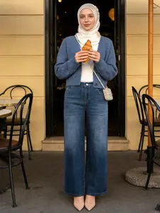 Muslim Women's Wide Leg Jeans Pants, Trouser, Elastic Fabric, Casual for Dating, Fashionable Chic Versatile Leisure Wear