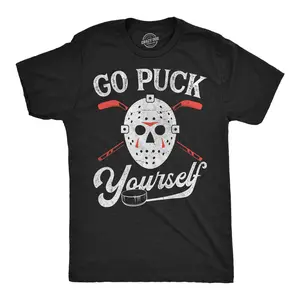 Mens Funny T Shirts Go Puck Yourself Sarcastic Hockey Graphic Novelty Tee For Men Mens Funny T Shirts Cool Vintage Fashion T-Shirt Gift Classic Menswear offensive Apparel for Men Funny Hockey Short Sleeve Black - Go