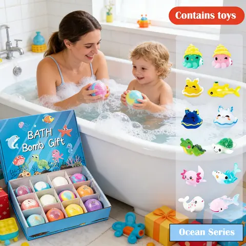 12 Pcs Kids Bath Bomb Gift Set with Surprise Toys Inside | Easter Basket Stuffers for Boys & Girls | Colorful Fizzy Bubble Bath Bombs for Skin Nourishing & Gentle Care | Safe Bath Bombs for Kids Bath Time Fun