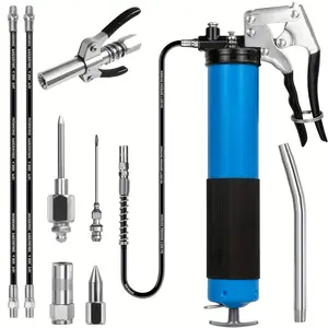 Professional Lubricating Gun Set, 7000 Psi, Dual Injection Needles, 18 Inch and 2 X 12 Inch Hoses, Oil Injector Kit