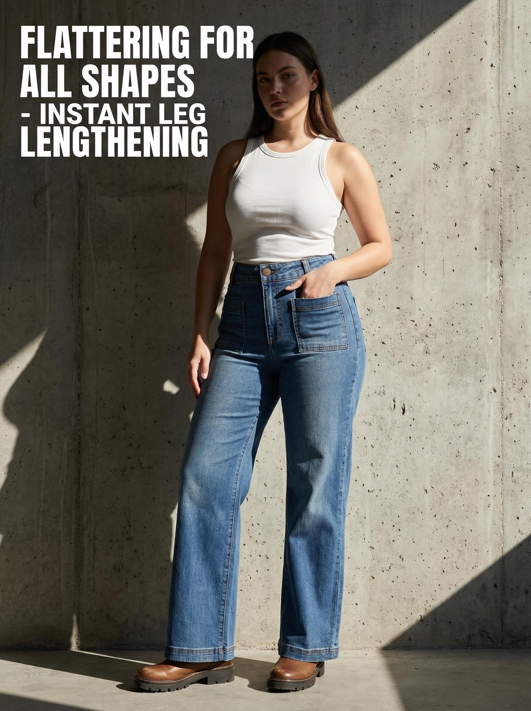 ALVON Women's Stretch Denim Pants Recycled High Waist Wide Leg Jeans Classic Streetwear Comfort Baggy Trouser Maxi Pocket Fitted