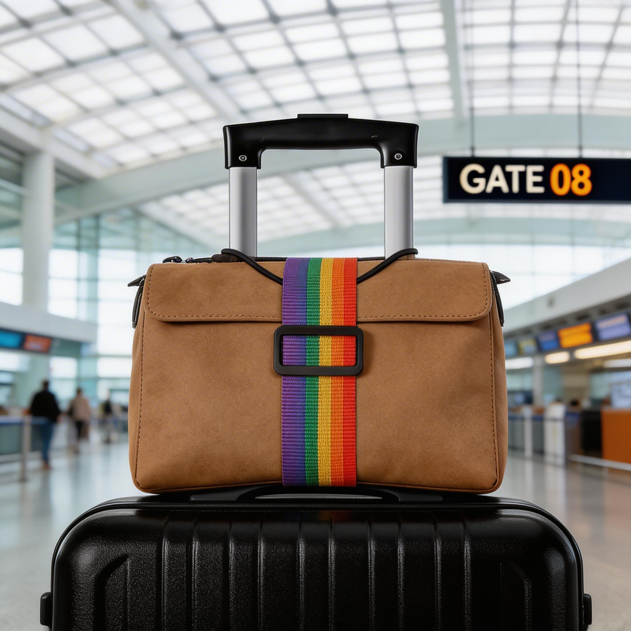 2 Pack Rainbow Adjustable Nylon Luggage Straps, 40cm Elastic Suitcase Belts for Travel Business Trip, Heavy-Duty Baggage Ties for Secure Luggage & Bags