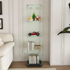 ARCH Premium 4-Tier Glass Display Case with 5 Dynamic LED Modes, Single Door Tempered Glass Bookshelf for Collectibles & Decor, Floor Standing Display Cabinet for Home & Office, Easy Assembly    RR