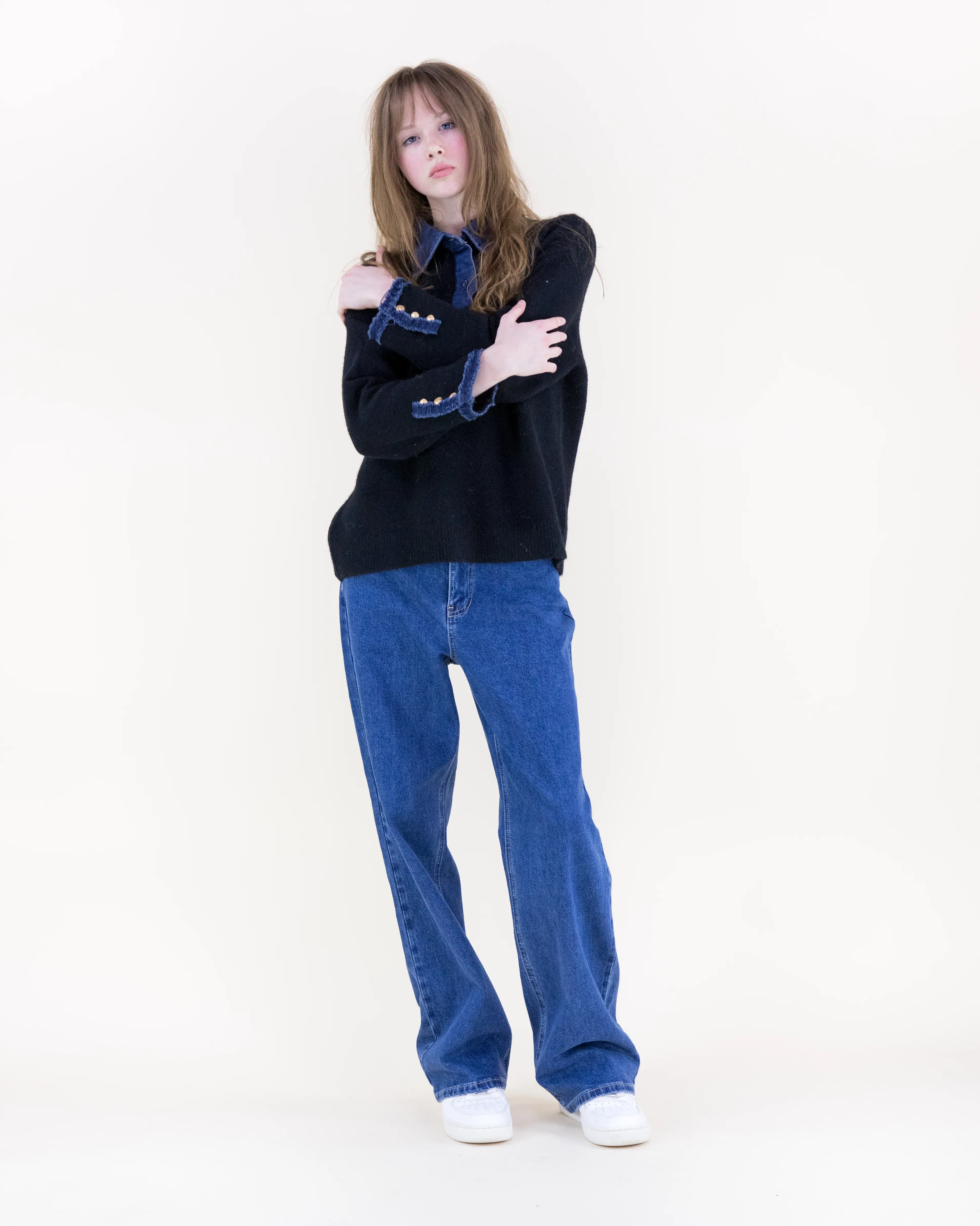 Denim Trim Comfy Boyfriend Sweater