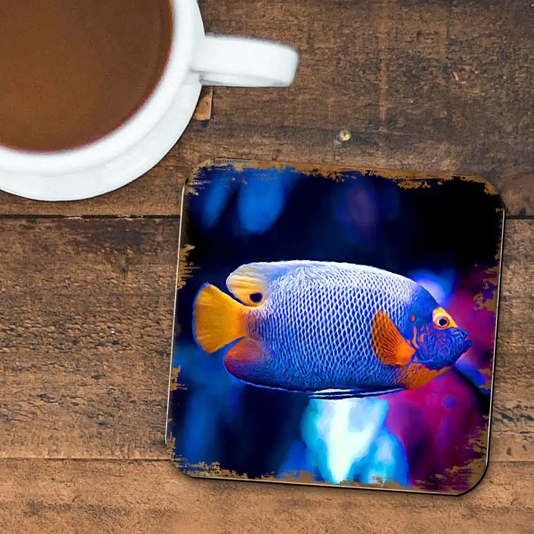 Nature Wonders 95251C-S4 4 x 4 in. Tropical Fish Coastal Wooden Cork Coasters Gift - Set of 4