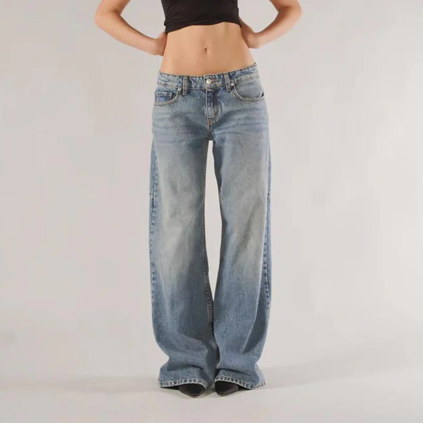 Casual Women's Fall Jeans with Pockets Fashion Loose Fit Casual Solid Low Rise Wide Leg Denim Pants, Stylish, Elevated Basics, Cargo Style, Breathable, Vacation Ready, Wardrobe Essential, Loungewear, Sweatpants