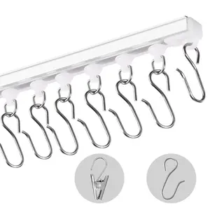 summervibes Self-Adhesive Ceiling Curtain Track Set, 9.9 FT/3M No-Drill Easy-Install System, Room Divider for Living Room, Includes Hooks & Hardware, White, Divider Living Room