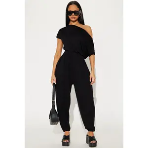 Emmaline Short Sleeve Jogger Jumpsuit - Black