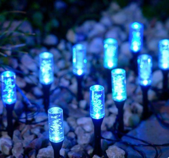 Compact Blue Solar Bubble Stick Pathway Lights - Waterproof Cool White LED Lights, Plastic Body, Crystal Stakes for Outdoor Garden Decor, Outdoor Decor
